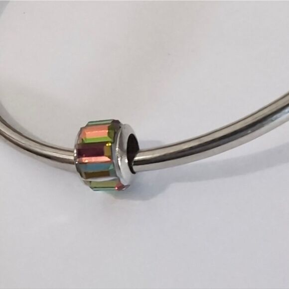 Silver Iridescent Crystals Charm for Pandora Style Bracelet - Picture 1 of 4